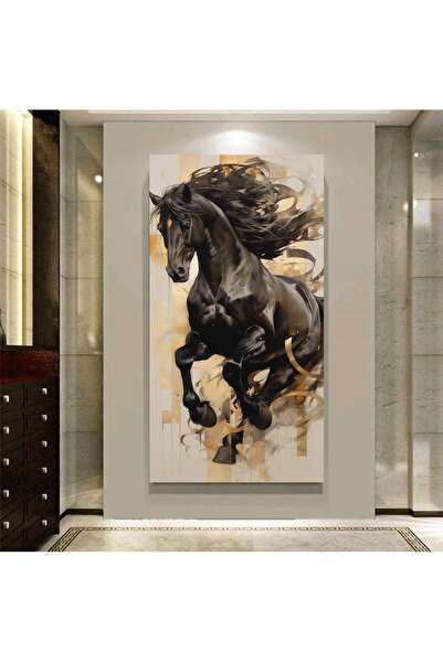 EMİLART ÖZGÜN DEV BOYUT HD SİYAH AT KANVAS TABLO
