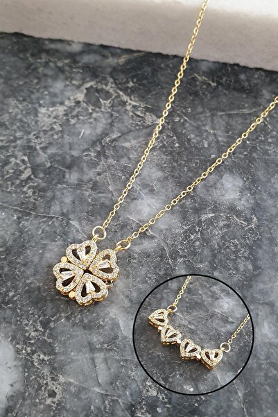 SS Selin Silver Yonca Model Kolye, Açılabilen Magnetic Kalp Kolye, 925 Ayar G...