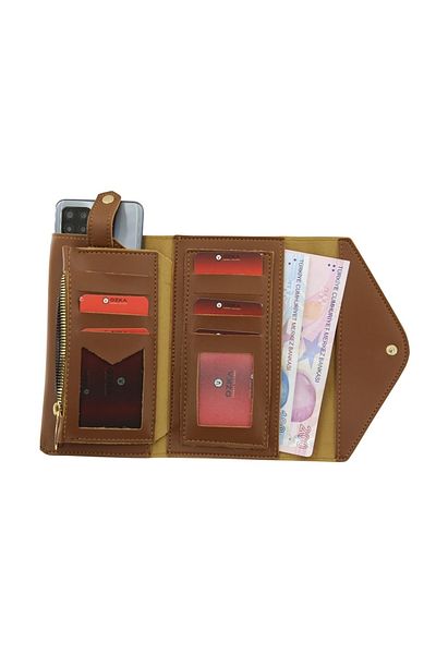 Ozka Leather Collection Дамски портфейл с отделения за телефон и монети, цвят кафяв
