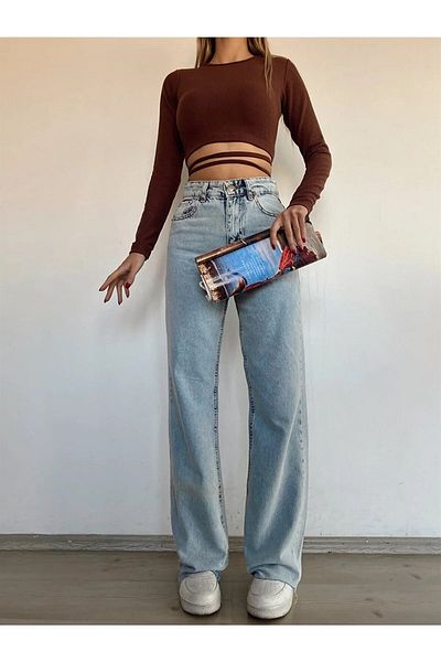 Livik Vefa Light Blue Snow Wash Super High Waist Wide Leg Denim Jeans