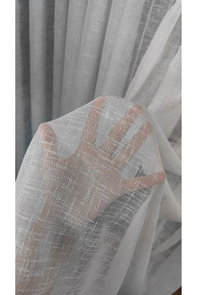 Yuka Folded Natural Linen Slub 1/3 Tight Pleated Ecru Tulle Curtain Wrinkle-Free Does Not Require Ironing