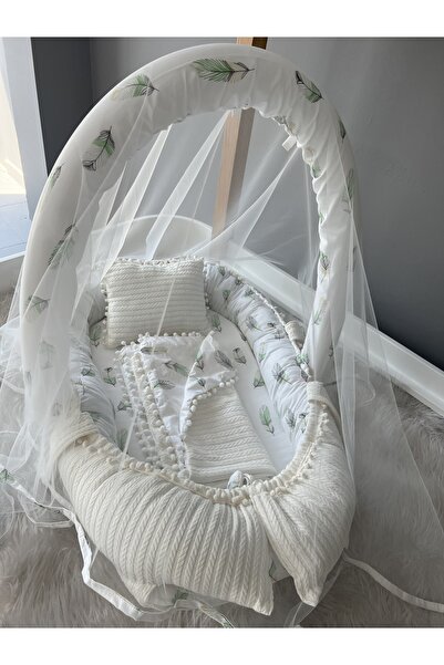 Jaju Baby Nest Örgü kumaş Tüy Desenli Cibinlik Tüllü Babynest ve Bebek Battan...