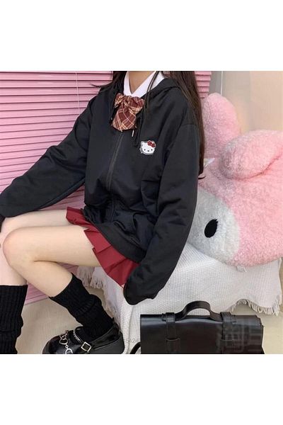 Touz Ζακέτα με κουκούλα με κουκούλα Hello Kitty με στάμπα μεγάλου μεγέθους με φερμουάρ