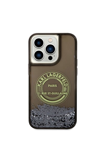 Karl Lagerfeld حافظة مرخصة متوافقة مع هاتف Iphone 14 Pro، غطاء تصميم Karl Liquid Glitter RSG