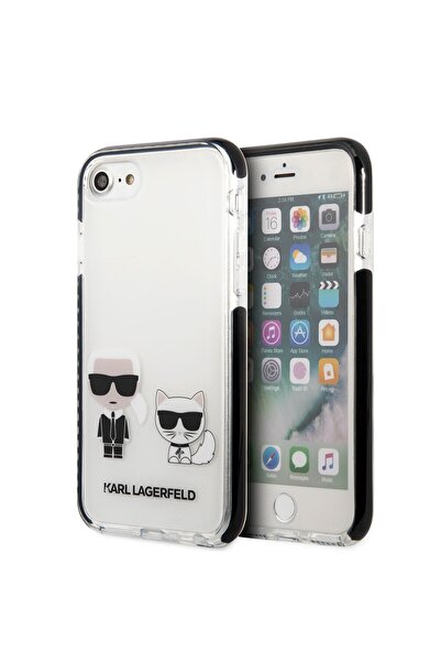 Karl Lagerfeld حافظة مرخصة متوافقة مع هاتف آيفون 8 بحواف كارل وغطاء بتصميم K&c باللون الأسود