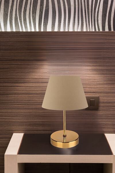 Art&Gift Kuzey Gold Gövdeli Abajur Kahve Kumaş Yatak Odası Abajur Salon Okuma...