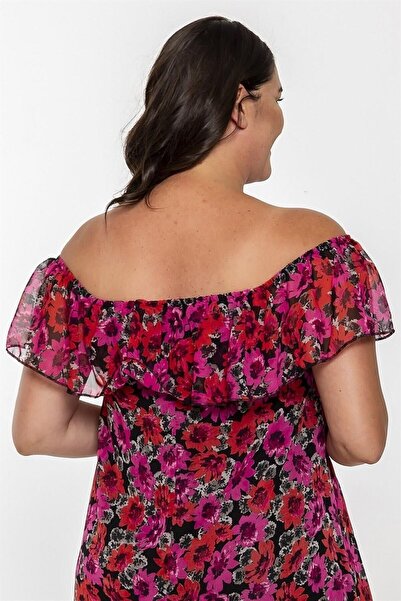 Seamoda Madonna Collar A Form Chiffon Dress Fuchsia