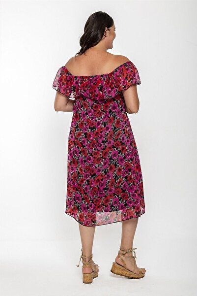 Seamoda Madonna Collar A Form Chiffon Dress Fuchsia