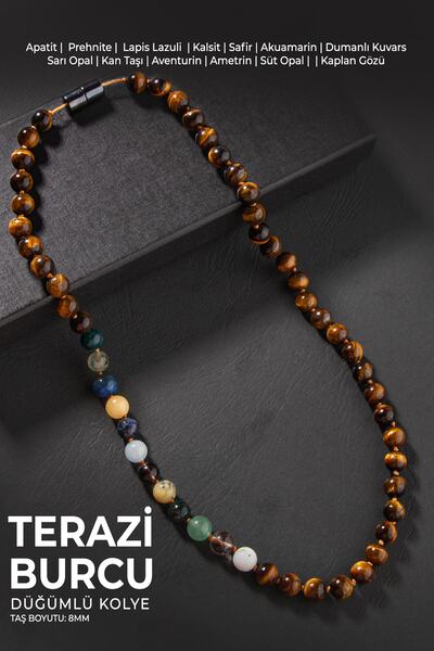 OSMANLI DEĞERLİ TAŞ Terazi Burcu Düğümlü Kolye Sertifikalı Doğal Taşlı (Ametrin, Safir, Opal, Lapis, Kaplan Gözü)