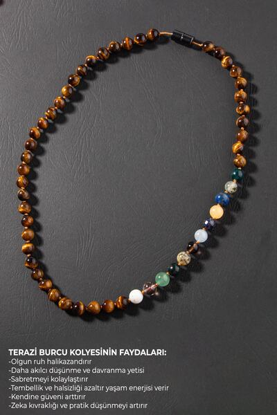 OSMANLI DEĞERLİ TAŞ Terazi Burcu Düğümlü Kolye Sertifikalı Doğal Taşlı (Ametrin, Safir, Opal, Lapis, Kaplan Gözü)