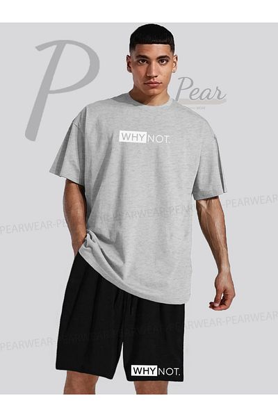 Pear Wear Men's Why Not Printed Oversize T-Shirt Shorts Double Set