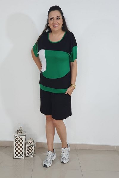 xlargebutik PLUS SIZE SUPER COMFORTABLE GREEN EFIL EFİL SHORTS SET