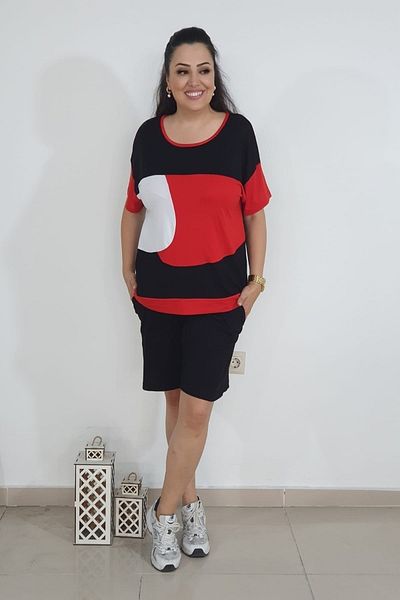 xlargebutik PLUS SIZE CLOTHING SUPER COMFORTABLE EFIL EFIL RED SHORTS SET
