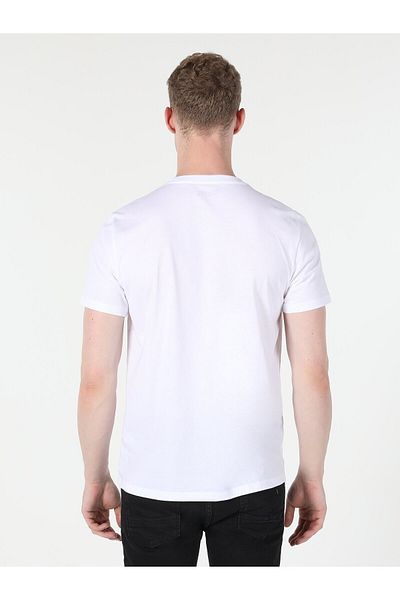Colin's Tricou cu mânecă scurtă pentru bărbați, alb, cu imprimeu, cu decolteu rotund