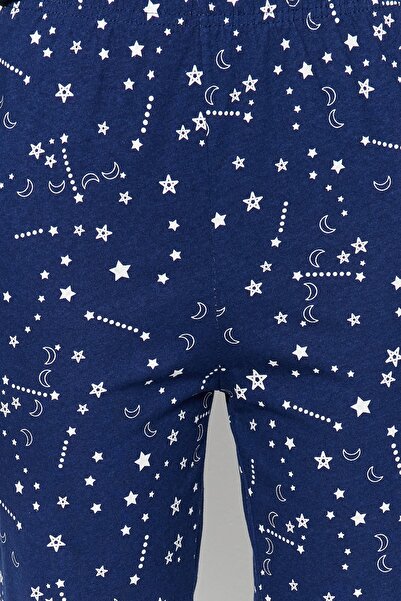 Trendyol Collection Galaxy Printed sötétkék póló és Jogger hálóruha szett 100% pamut - THMAW21PT0294