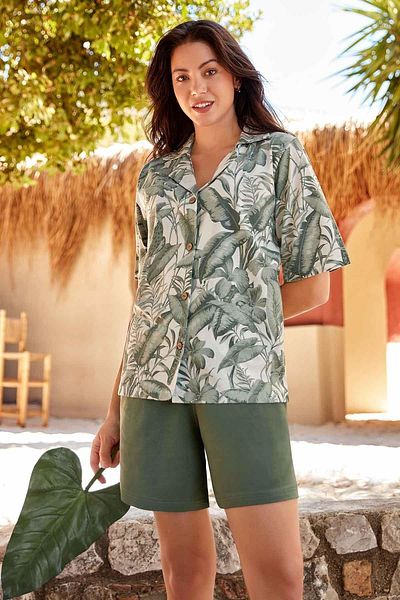 Berrak 9176 Combed Cotton Front Buttoned Shirt Shorts Set