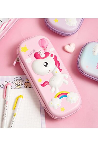 Kawaii Suport pentru stilou cu capac dur unicorn în relief