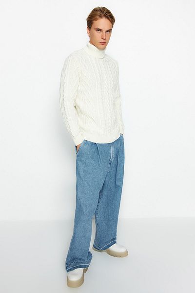 Trendyol Collection Slim-Fit-Strickpullover mit Rollkragen – Ecru, Wolle, Haarstrickdetail TMNAW22KZ0302