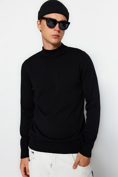 Trendyol Collection Μαύρο Slim Fit Βαμβακερό μισό ζιβάγκο 100% βαμβακερό βασικό πουλόβερ TMNAW22KZ1293