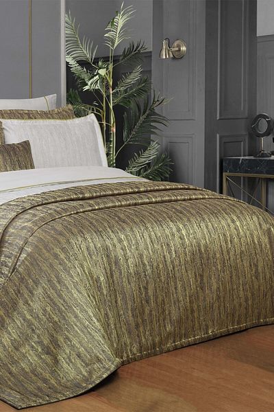 Sarev Gustova Green Double 100% Cotton Satin 233 TC Duvet Cover Set and Bedspread Set