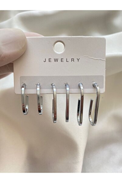 İlraysa Kadın Gümüş Renk 6'lı Küpe Seti