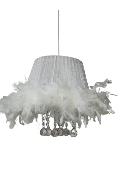 TEKAY AYDINLATMA Beyaz Tüylü Taşlı Avize Yatak Odası Avizesi