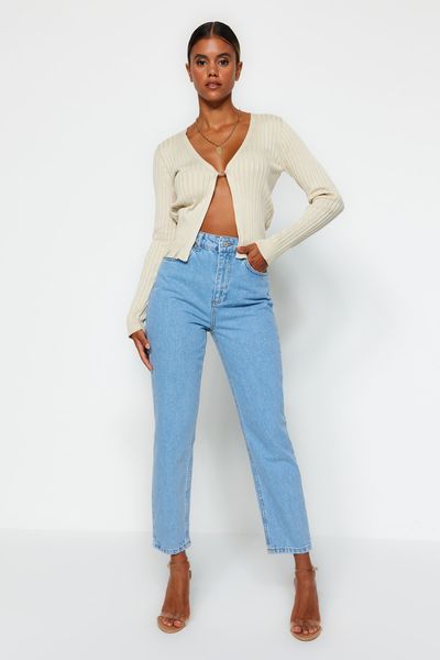 Trendyol Collection Jeans - Ecru - Mom - Trendyol