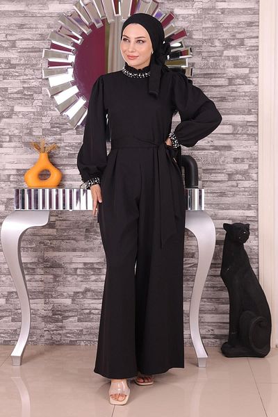 Modamihram Pearl Detailed Overal Dress Black 19152