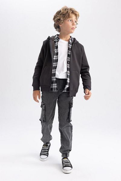 DeFacto Boy's Anthracite Thick School Cardigan with Hood X7382A623Au