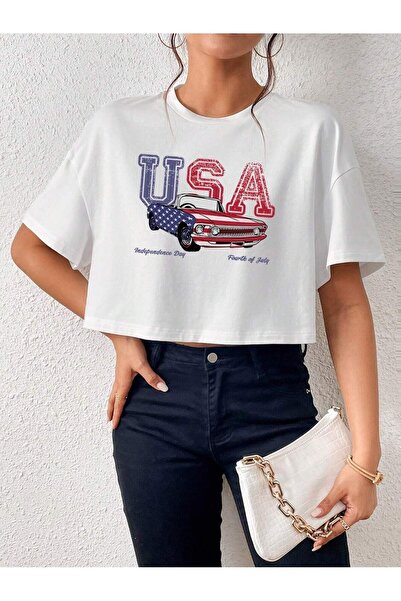 Jose Clothing Women's White Oversize Cut Short Sleeve Off Shoulder Crop Top