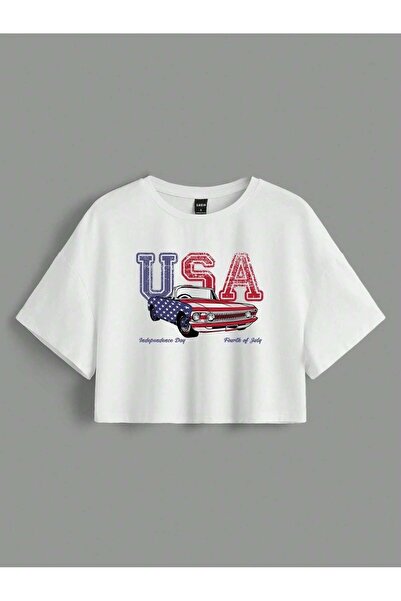 Jose Clothing Women's White Oversize Cut Short Sleeve Off Shoulder Crop Top