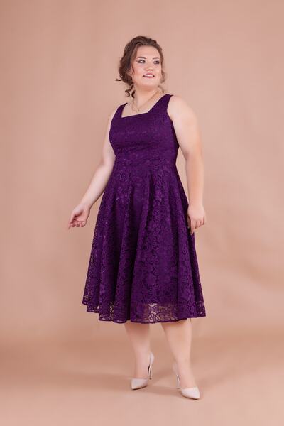 Bidoluelbise Fransız Dantel Kare Yaka Midi Boy Kolsuz Kalın Askılı Büyük Bede...