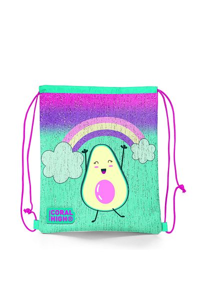 Coral High Kids Pink Water Green Avocado Patterned Drawstring Drawstring Backpack 22695