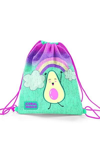 Coral High Kids Pink Water Green Avocado Patterned Drawstring Drawstring Backpack 22695