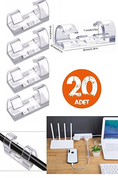 AYACO 20li Şeffaf Kablo Sabitleyici Düzenleyici Klips Duvar Fayans Cam Yapışk...