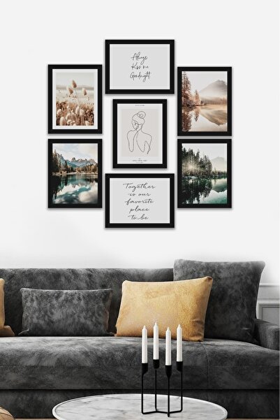 Artavessa 7 Parça Siyah Çerçeve Görünümlü Mdf Tablo Seti