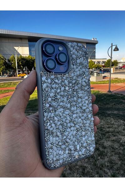 m.tk moveteck İphone 14 Pro Kılıf Deniz Çakıl Taşlı Parıltılı Çıkıntılı Taş D...