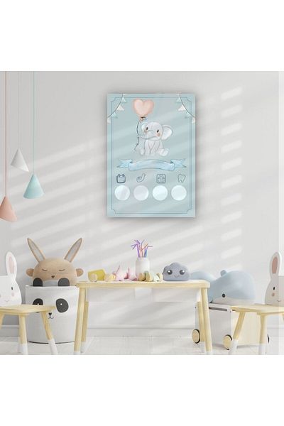 Haydi Dekor Cute Heart Elephant Baby Development Glass Table Board