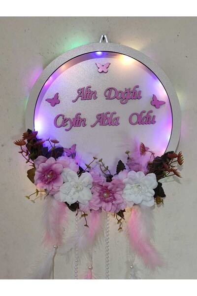 Ste Desing Ledli İsme Özel Krem Dekoratif Çocuk Odası Ahşap Kapı Süsü