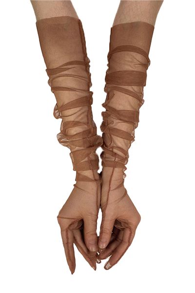 Hayalperest boncuk Copper Color Long Tulle Bridal Gloves Costume Gloves