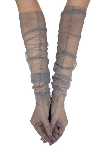 Hayalperest boncuk Long Tulle Gray Bridal Wedding Prom Costume - Gloves