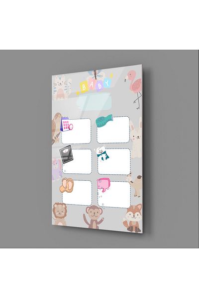 Haydi Dekor Writable and Erasable Cute Animals Themed Children's Development Glass Board