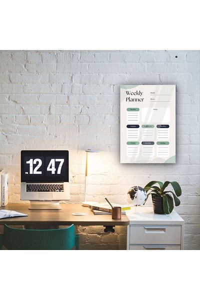 Haydi Dekor Writable and Erasable Green and White Weekly Plan Glass Board