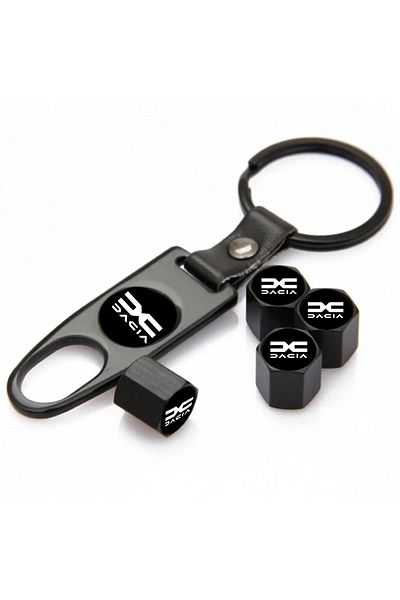 GARDENAUTO New Dacia Stainless Steel Valve Cap and Keychain Set