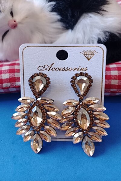 BB wikiki Gold Rengi Kristal Taşlı Kına Nişan Düğün Gelin Abiye Küpesi