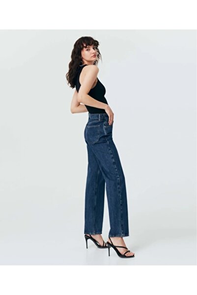 DRC trend بنطلون جينز نانا كحلي داكن عالي الطاقة من الليكرا فضفاض بالازو (عالي جدًا)