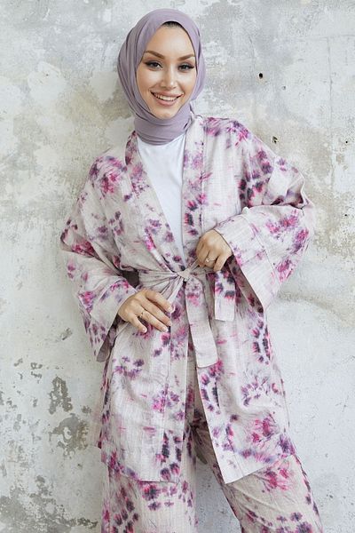 InStyle Valeria Kimono Belted Set - Fuchsia