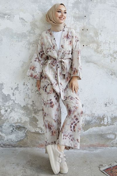 InStyle Valeria Kimono Belted Set - Tan