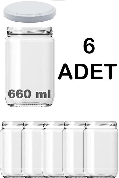 Paşabahçe 6 Pieces 660cc Glass Transparent Metal Lid Tomato Canned Jam Jar