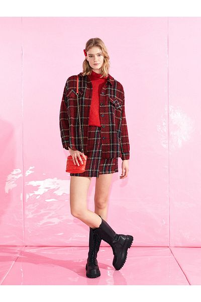 LC Waikiki Women's Plaid Skirt with Belt Closure